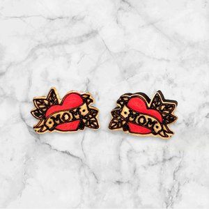 Old School Mom Heart Tattoo Earrings - Mothers Day